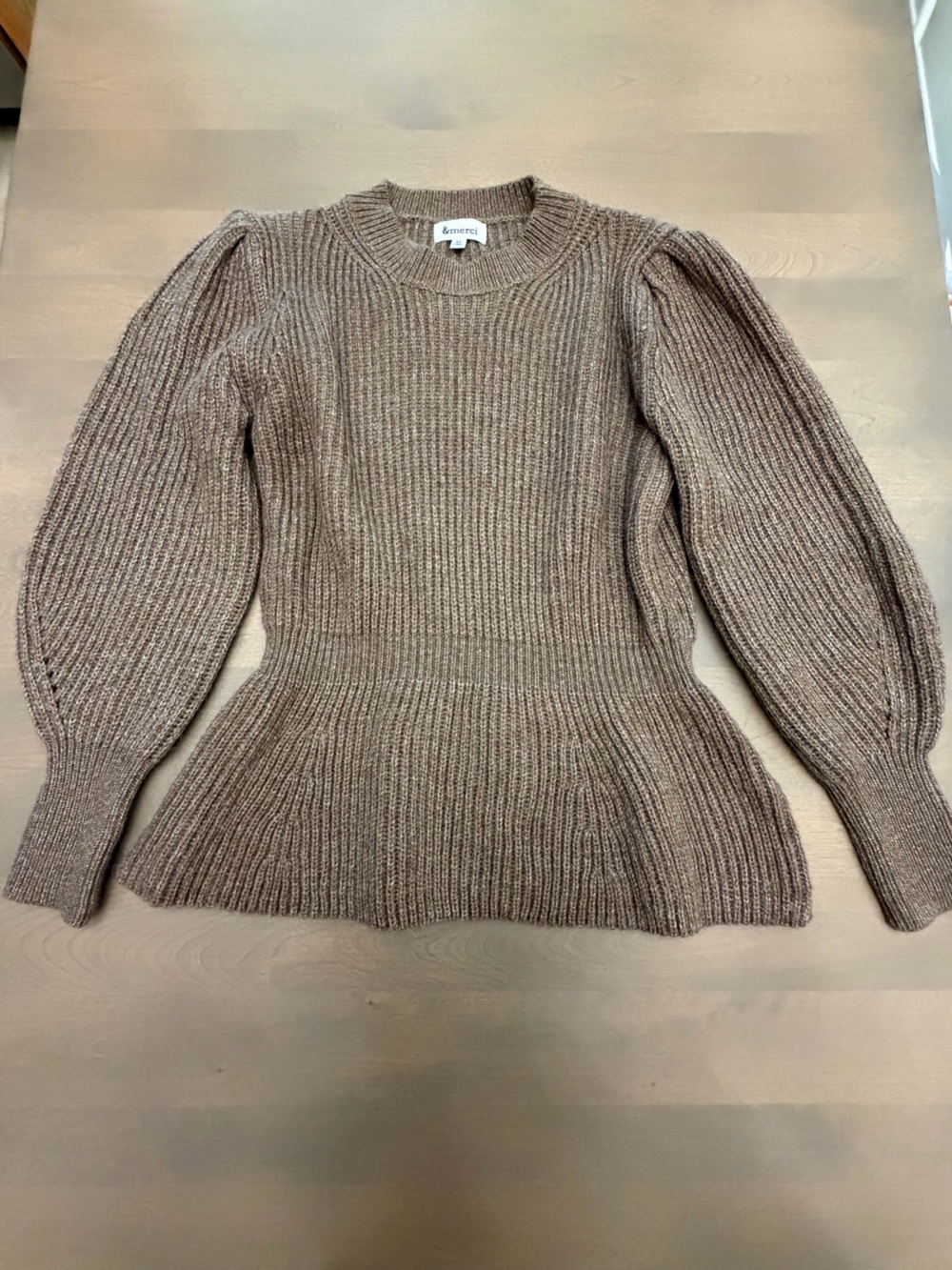&merci Brown Ribbed Knit Crewneck Sweater Size Medium
